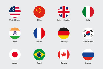 World Flags Round Flat Circle Icons Vector Set