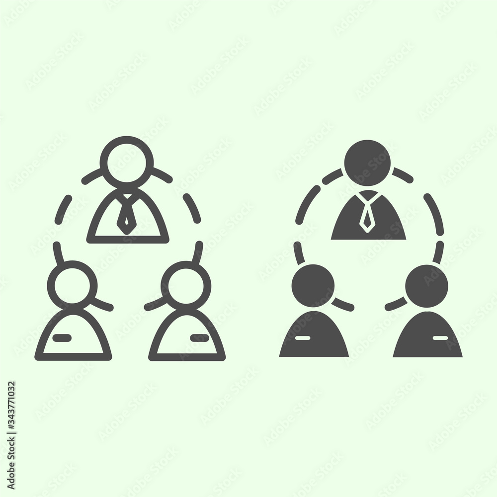 Aufkleber business team line and solid icon. office workgroup with employees and boss connections outline styl