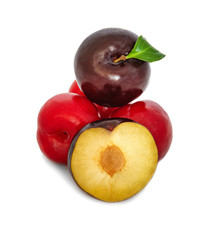 plums on a big background, isolate. bright plums black or red without background.