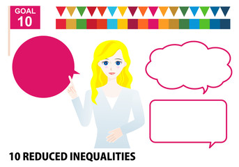 SDGs目標10イメージの白人女性と吹き出しのアイコンセット