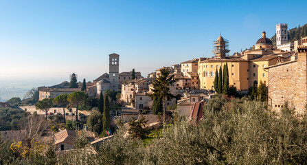 Assisi, the city of peace, Italy. UNESCO World Heritage Site, the birthplace of Saint Francis. View of the city from the Basilica of Saint chiara.