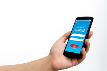 Male using mobile smartphone. Concept online payment for appplication mobile banking