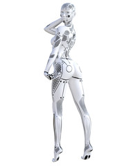 Woman robot. Metal droid. Artificial Intelligence.