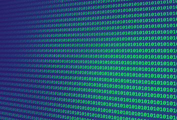 Blue and green binary code background. Digital binary code on monitor or tablet. Hacker design.