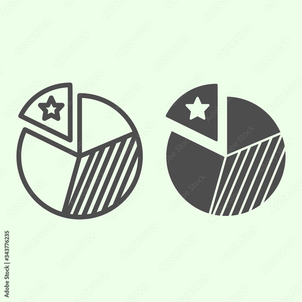 Poster diagram line and solid icon. pie chart with marked part outline style pictogram on white background.
