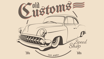 Stylized Hot Rod in one color. Vector illustration.