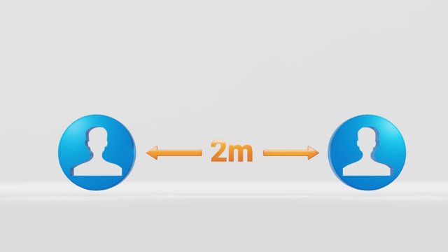 3d render: Animation of Social distancing concept in the metric system - 2m safety zone between people
