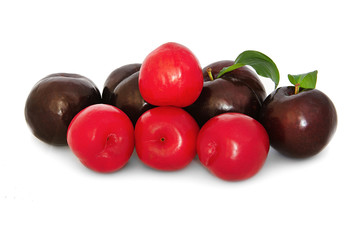 plums on a big background, isolate. bright plums black or red without background.