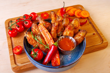 meat dish on a plate with vegetables and spices