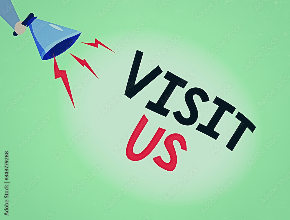 Poster conceptual hand writing showing visit us. concept meaning invitation watch a web page link to homepa