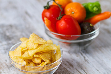 Eating dilemma, chips or healthy vegetables