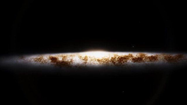 Flying through a spiral galaxy, the Milkyway from the side