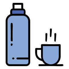 Obraz premium Thermos Flask Bottle and Cup Concept Vector Color Icon Design, Essential Campsite and Winter Sports Equipment on white background 