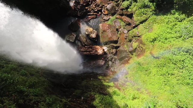 "Fin del Mundo" Waterfall in tropical rainforest of Colombia in the amazon region of the country.