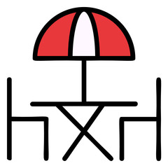Backyard Patio Table and Chair Vector Icon Design, Camping and Outdoor Sitting Design, Beach Site Sitting on white background, Vocation Picnic Symbols 