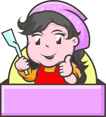 Cute cooking mom cartoon character. Good for cafe logo design.