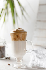 Korean coffee drink dalgona on white background