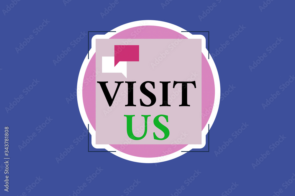 Poster conceptual hand writing showing visit us. concept meaning invitation watch a web page link to homepa
