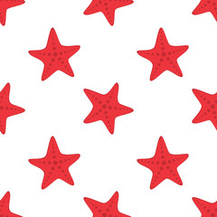 Fototapeta na wymiar Red starfish seamless pattern. Vector illustration.