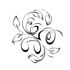 ornament 1120. decorative element with curls and leaves in black lines on white background