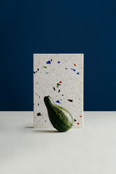 Pumpkin with tile on table