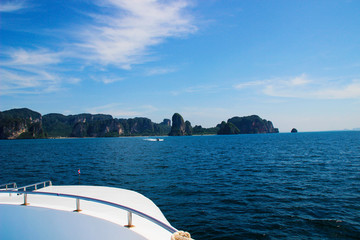 ao nang, background, bay, beach, beautiful, blue, boat, coast, holiday, island, landscape, nature, ocean, outdoor, paradise, sea, seascape, sky, speed boat, summer, tourism, travel, tropical, vacation