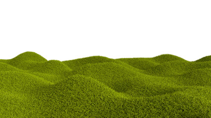 Green grass field isolated against a white background. 3D illustration