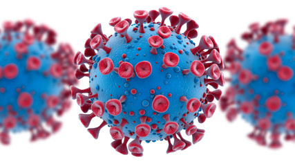 Microscope virus cells close up. Coronavirus 2019-nCov coronavirus flu outbreak. Covid-19 influenza isolated on white background. 3D illustration