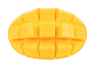 Mango Cubes of Yellow mango isolated on white background, Golden mango on the white background with Clipping path 