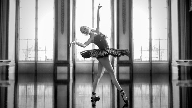 3D Ballerina in light classic pointe shoes and ballet tutu.