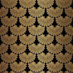 Stof per meter Art Deco-patroon. Naadloze zwarte en gouden achtergrond © amovitania
