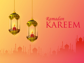 Naklejka premium easy to edit vector illustration of Islamic celebration background with text Ramadan Kareem