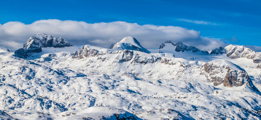 Winter mountain landscape with high alpine peaks, Dachstein, Austria