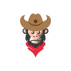 monkey cowboy concept vector logo icon illustration design
