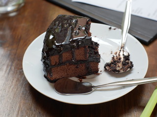 piece of chocolate cake with chocolate