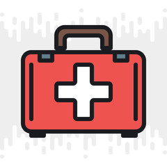 Obraz premium First aid, help or doctor bag icon. Simple color version on light gray background