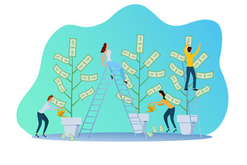People and the money tree.Businessmen invest in business projects.Flat vector illustration.