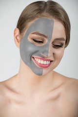Woman spa mask half-face beauty concept healthy portrait