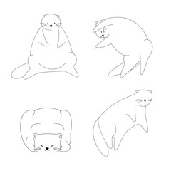Set of hand drawn black and white fat cats in doodle style. Cute sleeping animals in various poses. Vector illustration isolated on a white background.