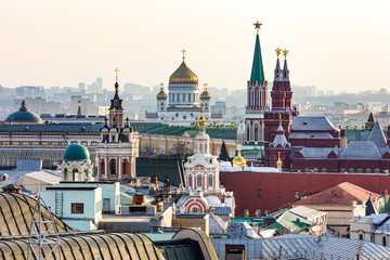 Russia Moscow. View from the roof of the Kremlin and the cathedrals.