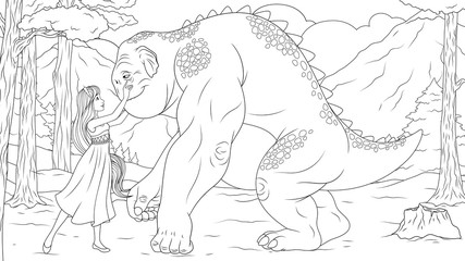 Fototapeta na wymiar Beauty and the Beast coloring page