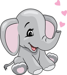 Cartoon smiling elephant with hearts