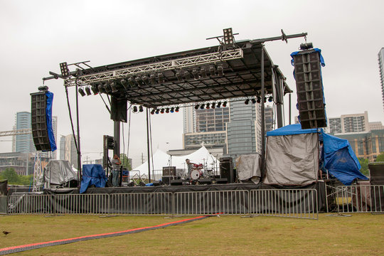 An empty stage with no fans or performers