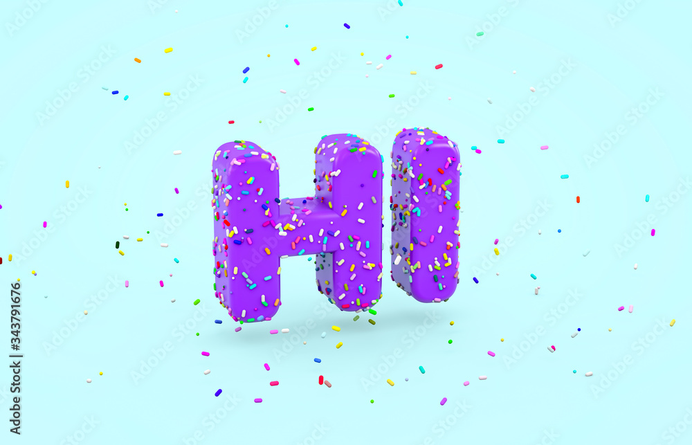 Aufkleber glazed donut font with colorful sprinkles. abstract 3d hello word alphabet on isolated background.
