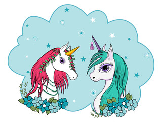 easy to edit vector illustration of colorful trendy fairy tale unicorn invitation card template background for Birthday