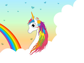 easy to edit vector illustration of colorful trendy fairy tale unicorn invitation card template background for Birthday