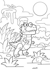 cartoon cute prehistoric dinosaur tyrannosaurus coloring book funny illustration