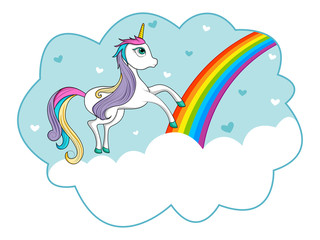 easy to edit vector illustration of colorful trendy fairy tale unicorn invitation card template background for Birthday