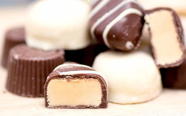 Variety of dark and white chocolate desserts