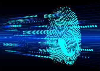 Safety concept, Closed Padlock on digital, cyber security. key, sci fi, fingerprint. scanning. Hand print.